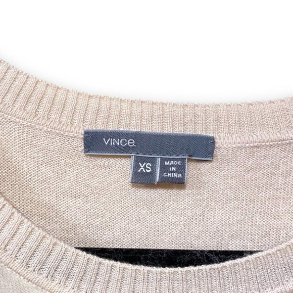 Vince Chiffon Overlay Cashmere Silk Crewneck Cream Pullover Sweater Size XS - Picture 6 of 10